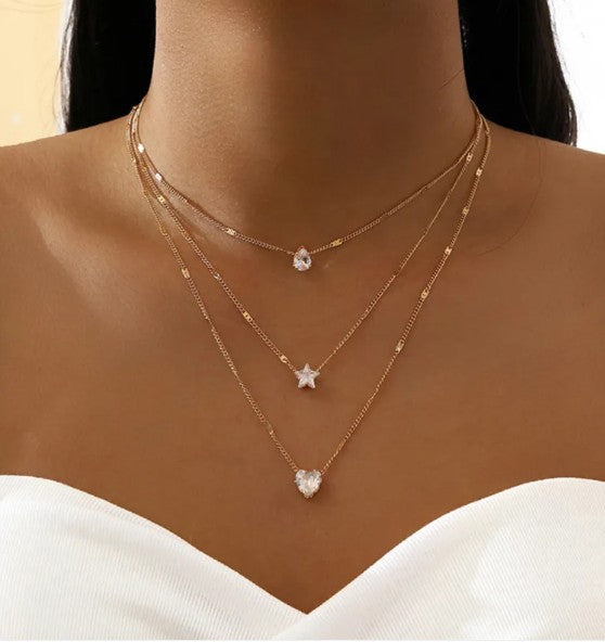 Trendy Women’s Zircon Pendant Layered Necklace