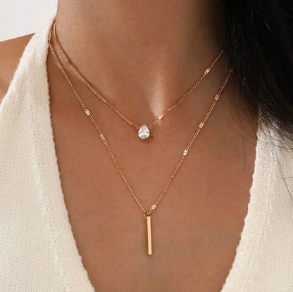 Trendy Women’s Zircon Pendant Layered Necklace